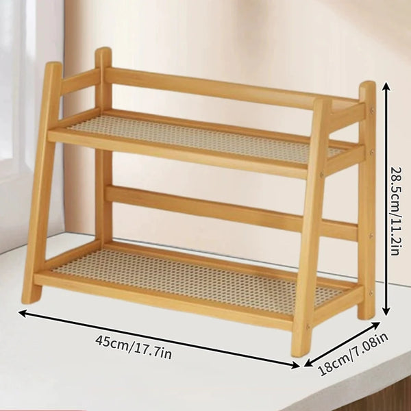 Bamboo Countertop Spice Rack Organizer – Tiered Kitchen Spice Storage Stand